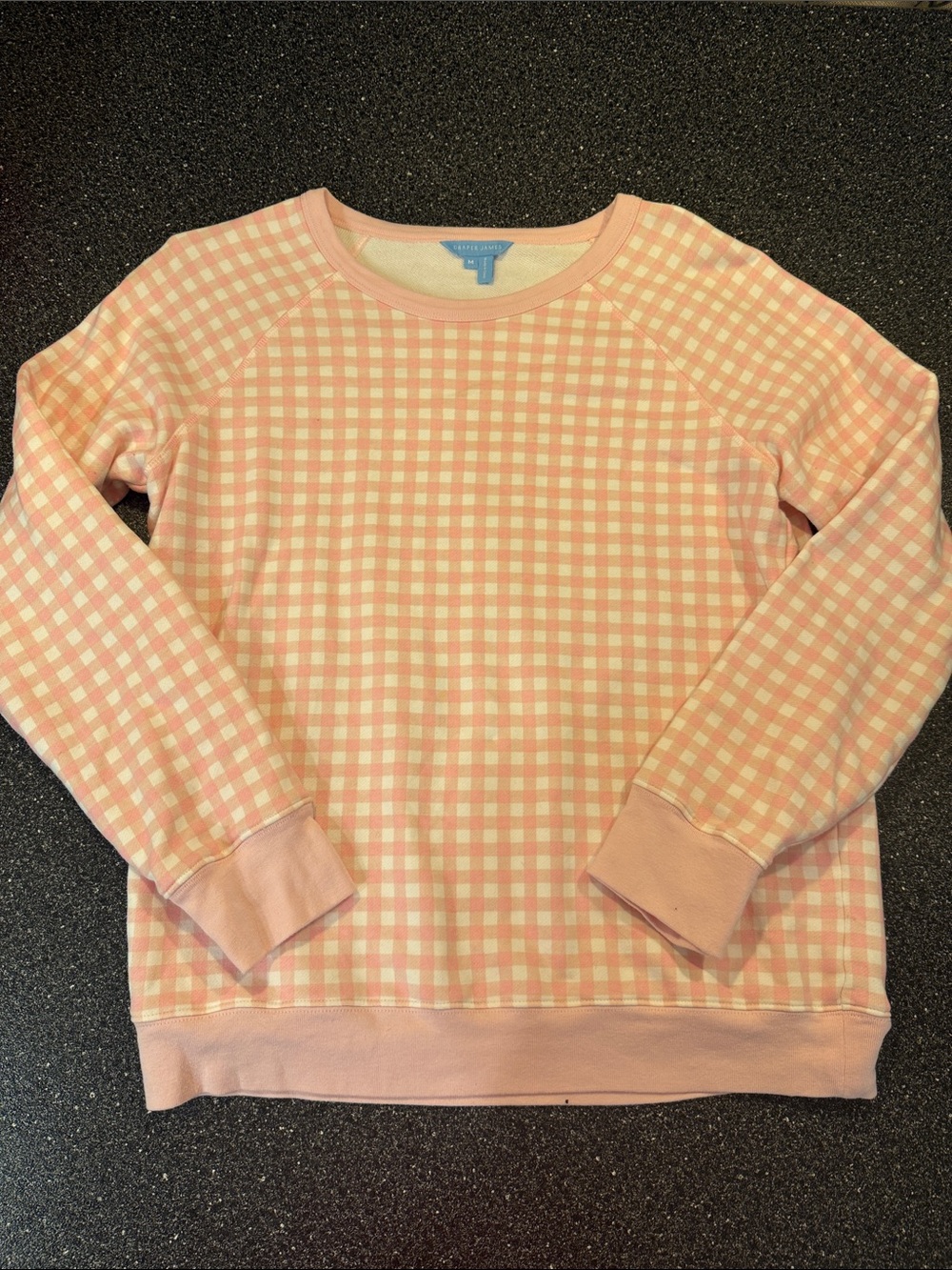 Women’s Draper James Pink and Cream Gingham Crewneck Sweater -size Medium preppy